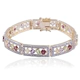 18k Yellow Gold Overlay Sterling Silver Multi-Gemstone and Diamond Bracelet, 7.25"
