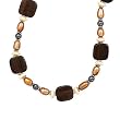 16 + 2 Inch Extension Bronze Cultured Freshwater Pearl, Wood and Hematite Bead Necklace