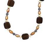 16 + 2 Inch Extension Bronze Cultured Freshwater Pearl, Wood and Hematite Bead Necklace