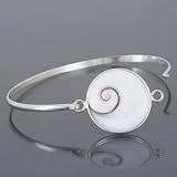 Chuvora Sterling Silver Shiva Eye Swirl Shell Bangle Bracelet for Women 7''