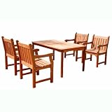 VIFAH V98SET15 Outdoor Wood English Garden 5-Piece Dining Set - Natural Wood Finish - 59 by 31.5 by 29-Inch