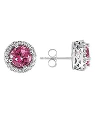 Pink Topaz and Diamond Earrings 14k White Gold