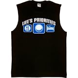 MENS SHOOTER (SLEEVELESS) T-SHIRT : NAVY - SMALL - Life's Priorities - Eat Sleep Golfing - Golf
