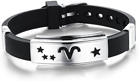 Geminis Fashion Jewelry 12 Constellations Pattern Stainless Steel Silicone Men's Bangle Bracelet Wristband----Aries
