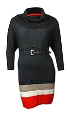 Cowl Neck Acrylic/Nylon/Spandex Knee Length Sweater Dolman Belted Colorblocking  Dress