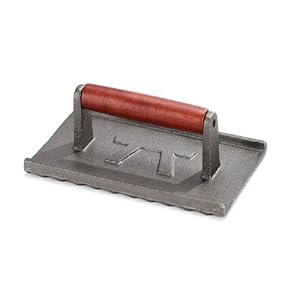Outset Q111 Rectangular-Shaped Cast-Iron Grill Press with Rosewood Handle by 