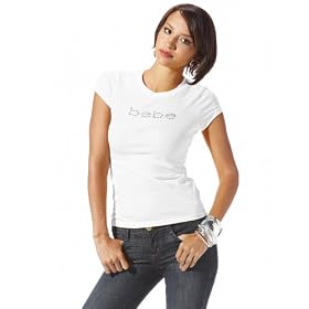 bebe Rhinestone Logo Tee