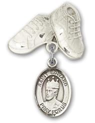 Sterling Silver Baby Badge with St. Edward the Confessor Charm and Baby Boots Pin