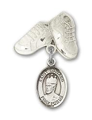 Sterling Silver Baby Badge with St. Edward the Confessor Charm and Baby Boots Pin