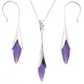 Silver Swarovski Crystal Purple Amethyst Birthstone Necklace Earrings Jewelry Set in Gift Box Bucasi SALE