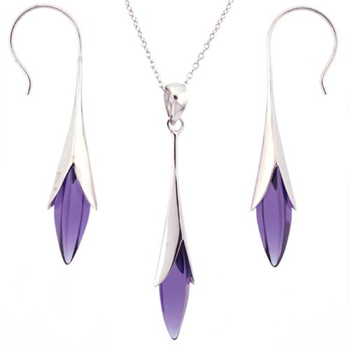 Silver Swarovski Crystal Purple Amethyst Birthstone Necklace Earrings Jewelry Set in Gift Box Bucasi SALE