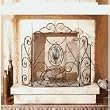 3-PANEL FOLDING MESH FIREPLACE SCREEN with Center Embossed Medallion and Antique Brown Finish