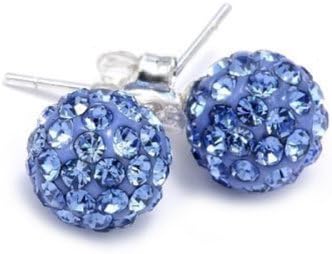 Sapphire Color Crystal Ball Sterling Silver 3CTW Stud Earrings