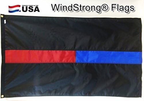 2x3 FT Deluxe (Fully Sewn) Thin Red Line and Thin Blue Line Combo Flag Police Firefighter EMT (Sewn Stripes) WindStrong® SolarMax Nylon Reinforced Corners Black Cotton Header 100% Made in the USA