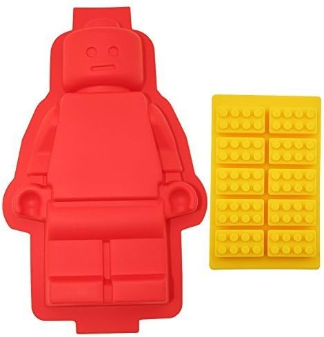 1 Large Figure Silicone Cake Mold&amp;1 Building Bricks Ice Cube Tray or Candy,jelly &amp;Chocolates Silicone Mold for Lego Lovers by Warming Families