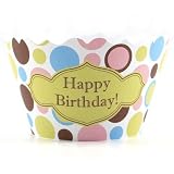 Bella Cupcake Couture Happy Birthday Polkadot Cupcake Wrapper, Set of 12