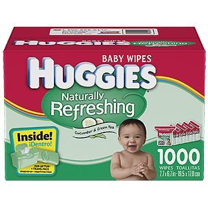 HUGGIES Naturally Refreshing Baby Wipes With Cucumber & Green Tea 1000 Count, Bonus travel pack and pop-up tub