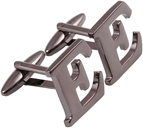 Men's Shirts Cufflinks Alphabet Letter Color Gun Black (E)