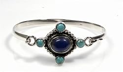 STERLING SILVER BANGLE BRACELET with Lapis/Turquoise
