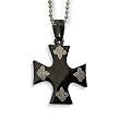 Stainless Steel Black Plated Cross with Fleur De Lis Design on 24 Inch Polished Ball Chain
