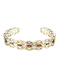 18k Gold Over Sterling Silver Multi-Gemstone Honeycomb Cuff Bracelet