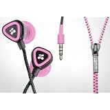 Zipbuds JUICED Earphones - Tangle-free Zippered Headphones (Pink) ~ Zipbuds