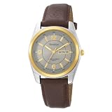 Armitron Mens Round Two-Tone Brown Leather Dress Watch #201925GYBN