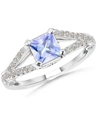 Split Shank Round Diamond and Square Tanzanite Ring- 0.6 ct TGW