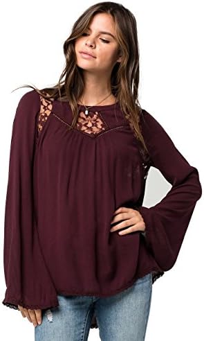 PATRONS OF PEACE Lace Crochet Trim Womens Top, Burgundy, X-Small