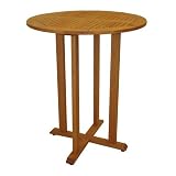 Outdoor patio bar table solid eucalyptus wood round Mikonos style 35 inch - B000YGPQX6