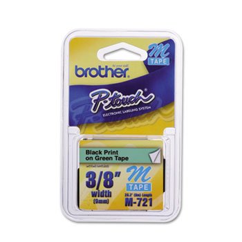 Brother P-Touch M721 - M Series Tape Cartridge for P-Touch Labelers, 3/8w, Black on Green