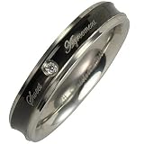 Stainless Steel Concave Black Cubic Zirconia "Sweet Agreement" 4mm Band Ring - Women