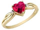 Created Ruby Heart Ring with Diamonds 7/8 Carat (ctw) in 10K Yellow Gold