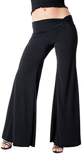 Long Wide Leg Palazzo Pants Low Waist Flowy and Comfy Yoga Made in USA (Medium, Black)