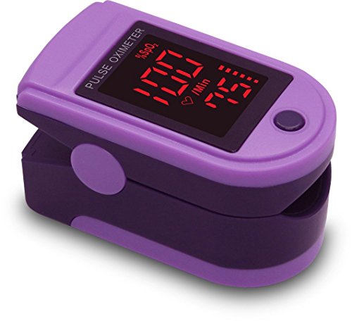 ZacurateÂ® Pro Series CMS 500DL Fingertip Pulse Oximeter Blood Oxygen Saturation Monitor with silicon cover, batteries and lanyard (Royal Purple)