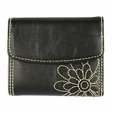 MID SIZE BLACK EMBROIDERED FLOWER LADIES WALLET