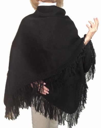 Warm Sexy Soft 100% Alpaca Wool Poncho Coat Cape Solid Rich Black Color