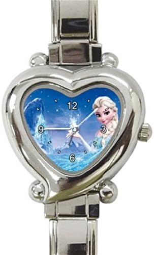 Frozen Queen Elsa Heart Shape Italian Charm Silver Stainless Steel Watch