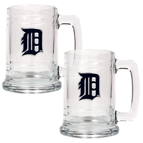 MLB Detroit Tigers Two Piece 15-Ounce Glass Tankard Set- Primary Logo