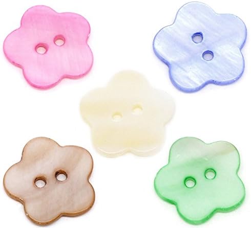 400pcs Mixed Flower Charms 2 Holes Shell Buttons 18.5mm- Shell, Mixed Colors