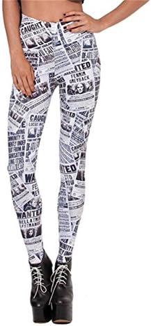 Women's Designed Digital Print Newspaper Pattern Sexy Stretch Leggings(White)