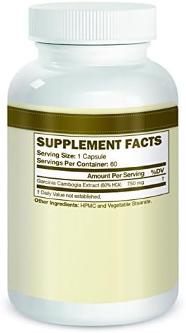 Pure Garcinia Cambogia Extract with 60% HCA (Potassium) - Natural Appetite Suppressant, Carbohydrate Blocker, Fat Burner and Weight Loss Supplement.