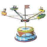 Tin lever-wind carousel with two riders figurine