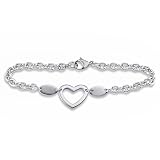 Stainless Steel Polished 7.25 inch Heart Cut Out Charm Bracelet