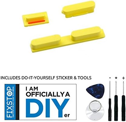 New iPhone 5C Vibrate Mute Switch Volume and Power Button Replacement Part with Tools Kit (Yellow) - FIXSTOP®