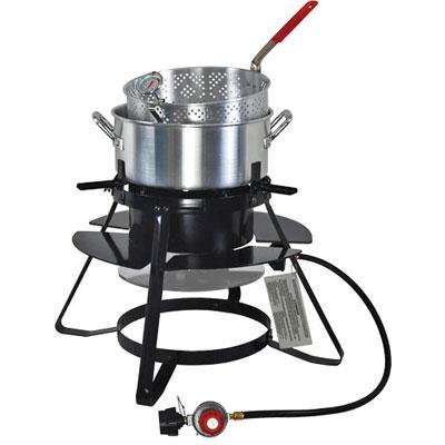 Outdoor Cooker with 10qt Pot - 100,000 BTU outdoor gas cooker with cast iron burner and 10 quart pot with basket