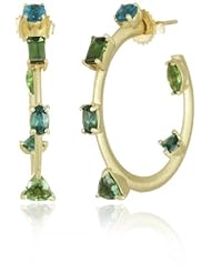 Suzy Landa 18k Yellow Gold Knife-Edge  in Shades of Green Tourmaline Hoop Earrings
