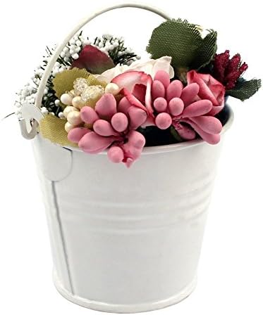 LETSBAY 12pcs Mini Silver Tinplate Metal Pails with Handles Tin Candy Box Buckets for Wedding Party Souvenirs Gift (White)