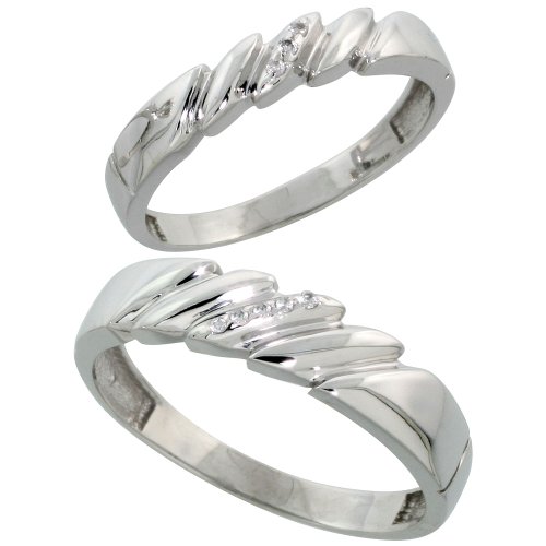 Sterling Silver 2-Piece His (5mm) & Hers (4mm) Diamond Wedding Band Set, w/ 0.05 Carat Brilliant Cut Diamonds; Ladies Size 10
