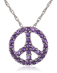 Sterling Silver Amethyst Peace-Sign Pendant Necklace , 18"